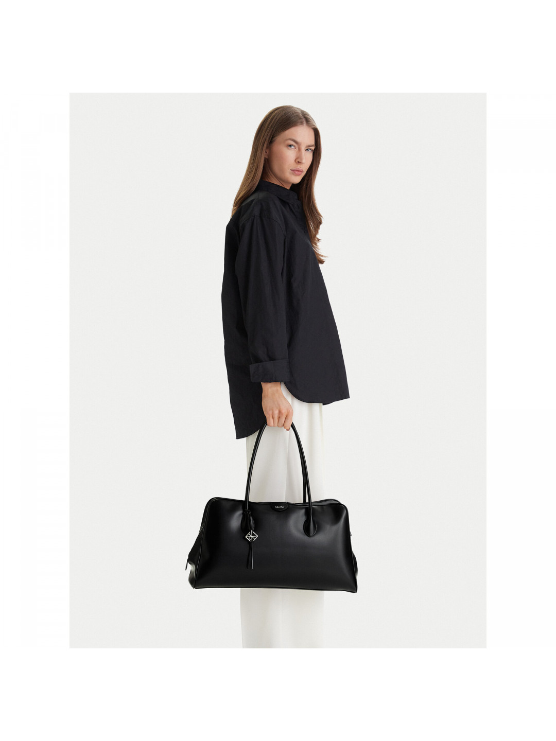 Kabelka Calvin Klein Emblem Trio Large Work Bag LV04F3368G Černá